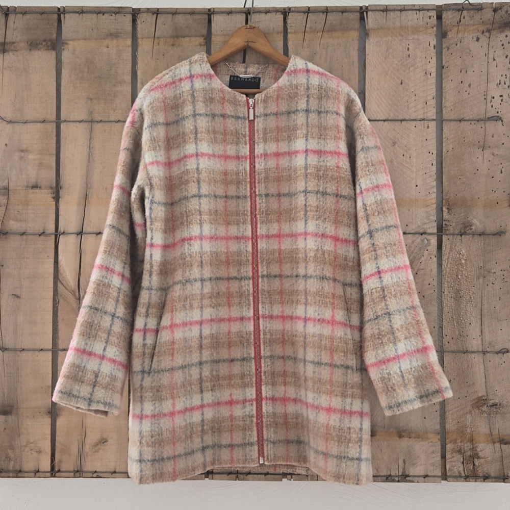 Bernardo plaid wool blend coat